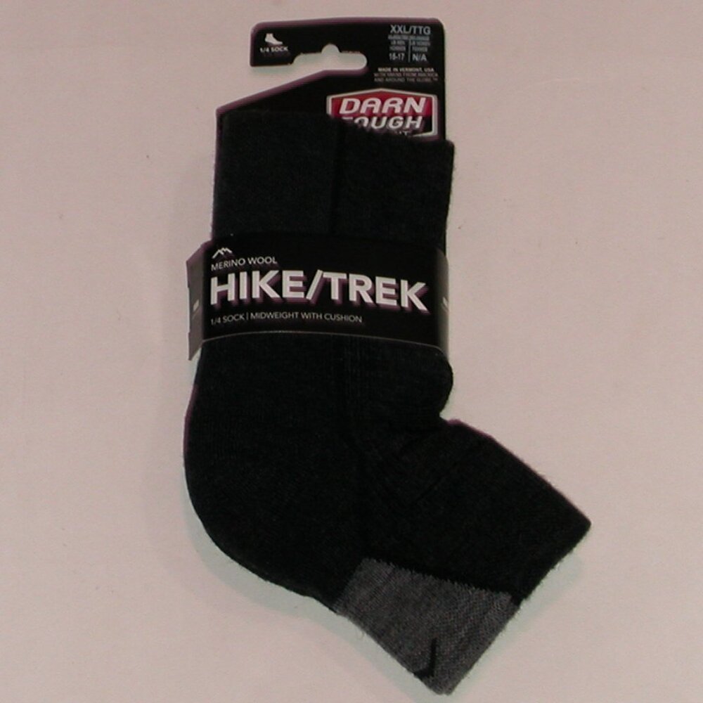 Darn Tough Hike/Trek Midweight with Cushion 1/4 Sock Mens XXL 15 - 17 NWT Black